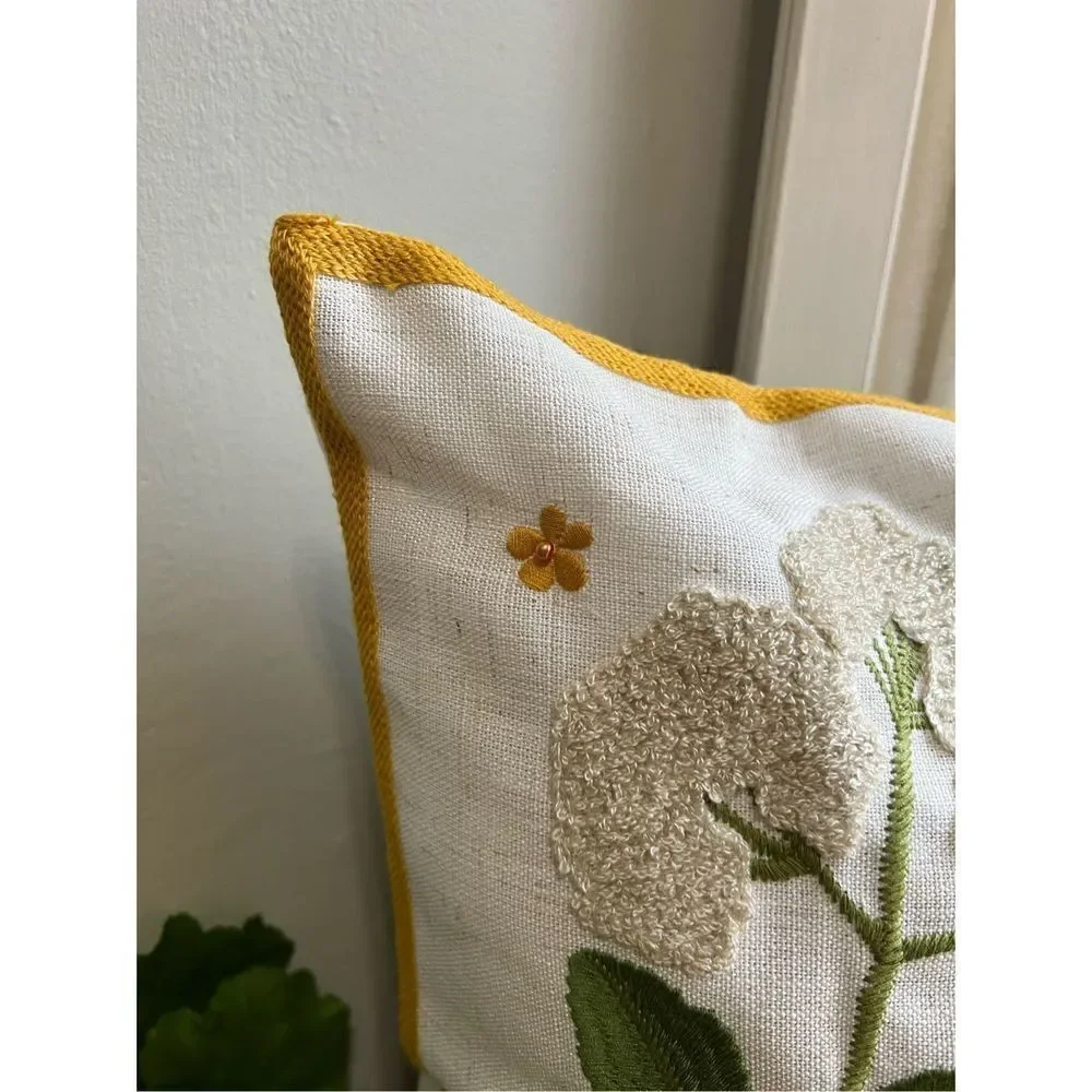 Embroidered Spring Wildflowers Throw Pillow Cover 18x18 - Picture 7 of 7